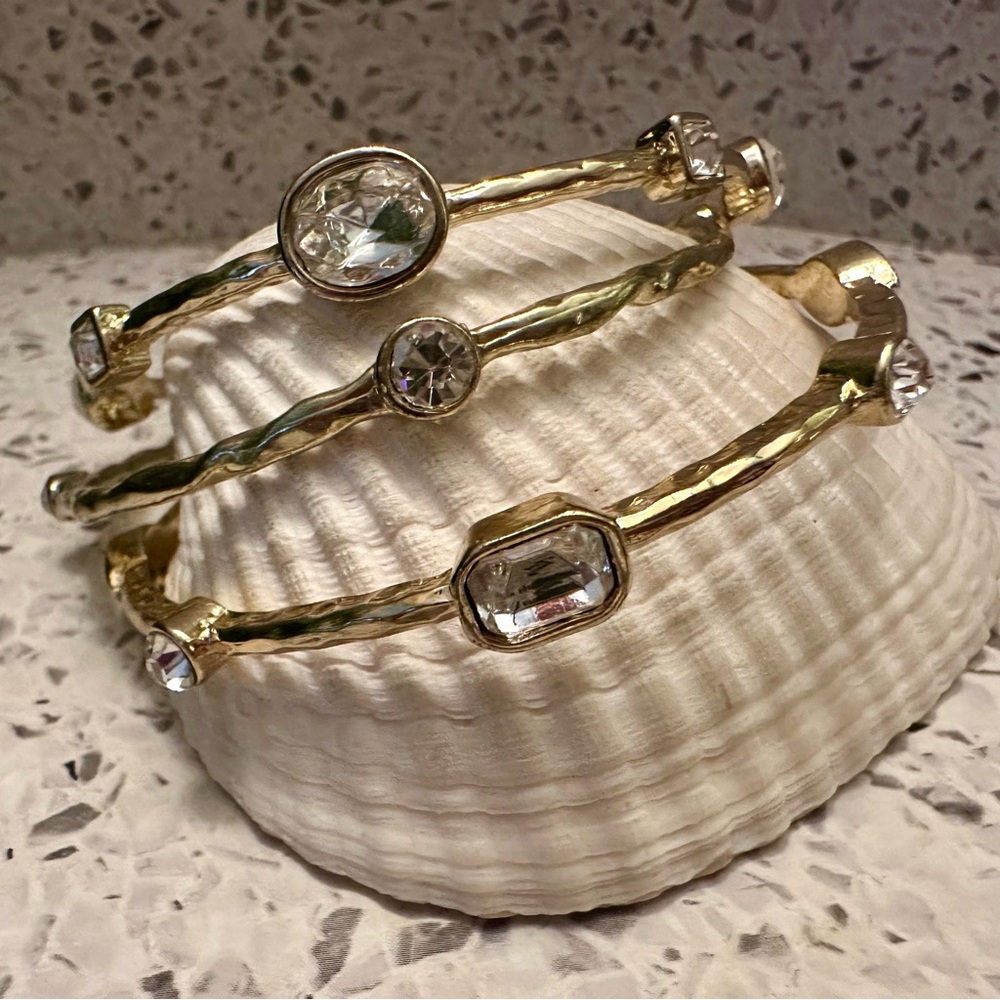 3 pc gold tone and clear gem bangle set - Picture 2 of 4